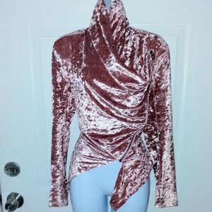 Blank NYC Rose Pink Velvet Asymmetrical Drape Jacket